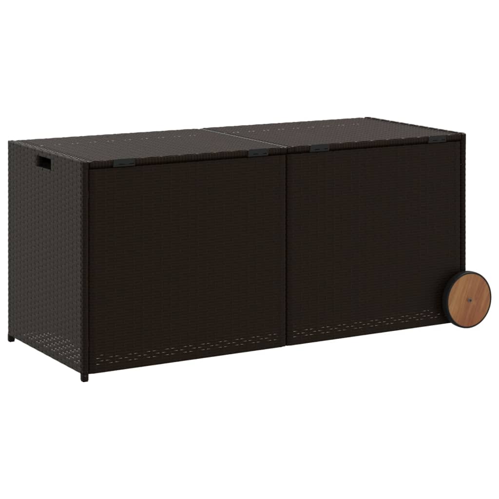 Barna polyrattan kerti tárolóláda kerekekkel 283 l