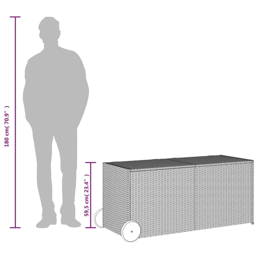 Barna polyrattan kerti tárolóláda kerekekkel 283 l