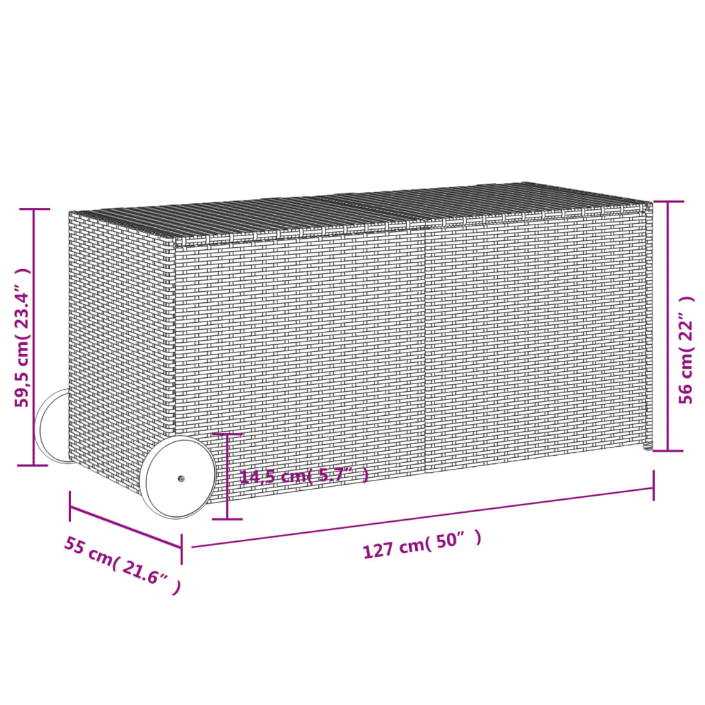 Barna polyrattan kerti tárolóláda kerekekkel 283 l