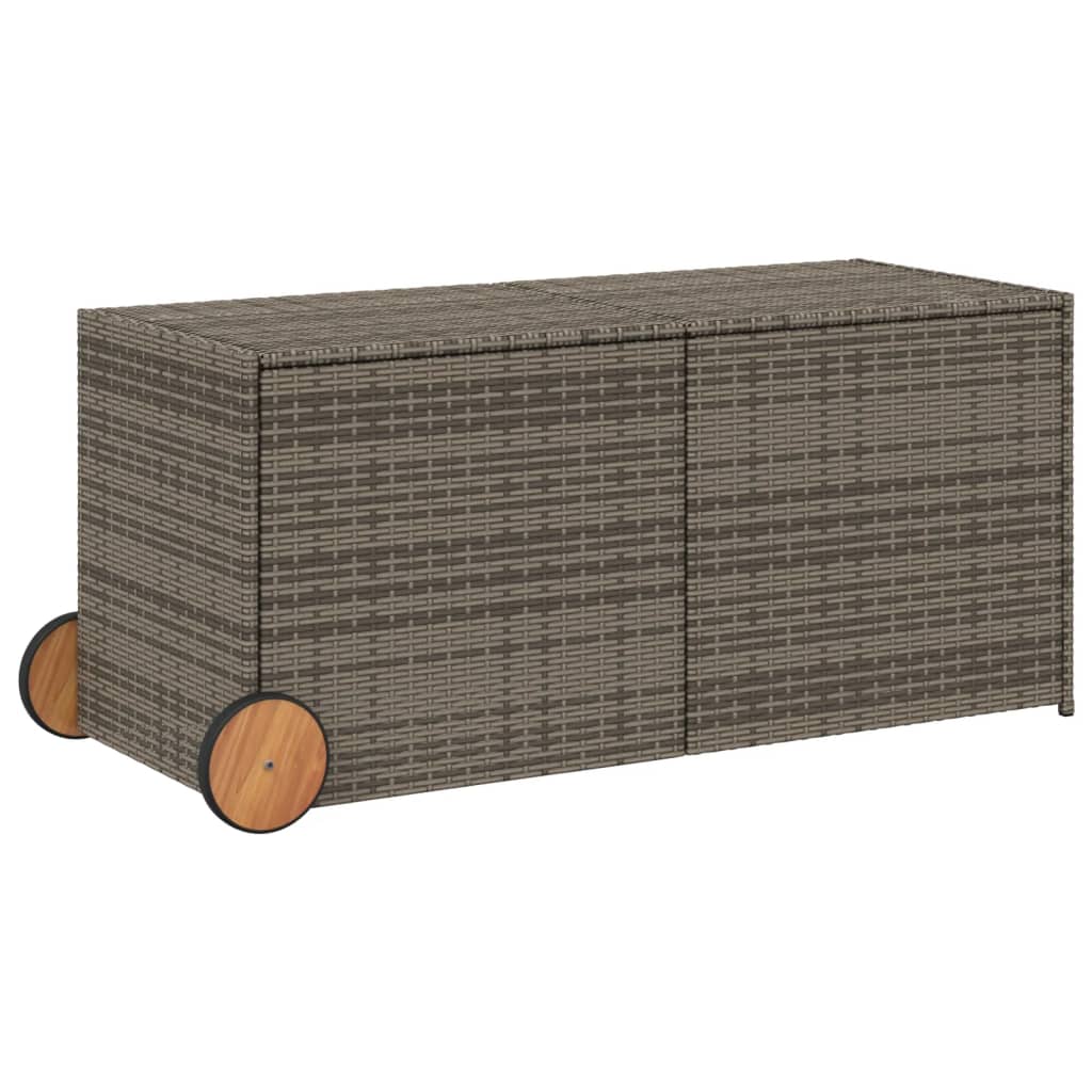 Szürke polyrattan kerti tárolóláda kerekekkel 283 l