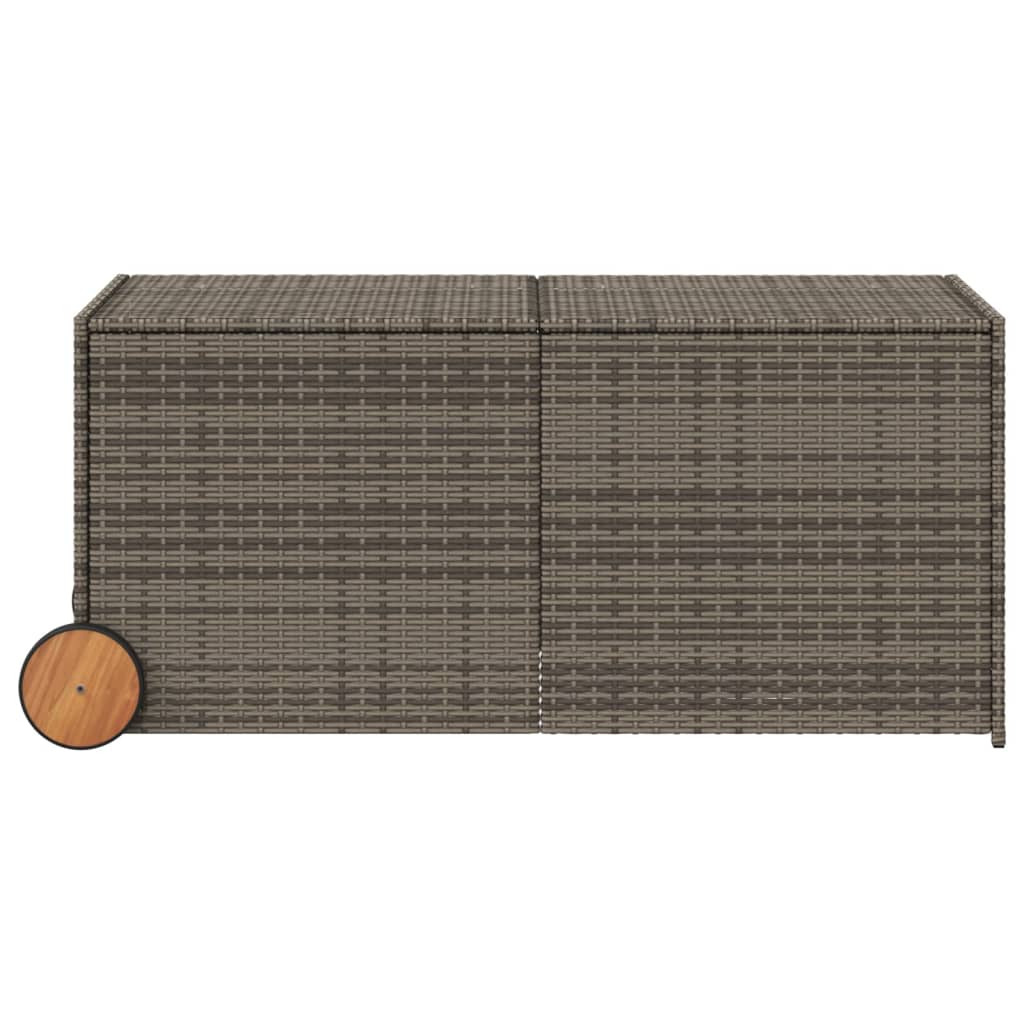 Szürke polyrattan kerti tárolóláda kerekekkel 283 l