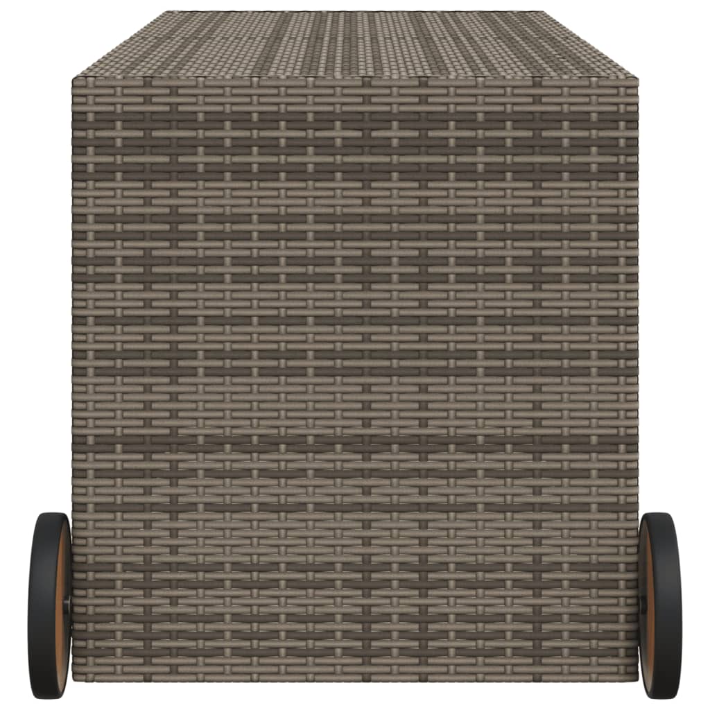 Szürke polyrattan kerti tárolóláda kerekekkel 283 l