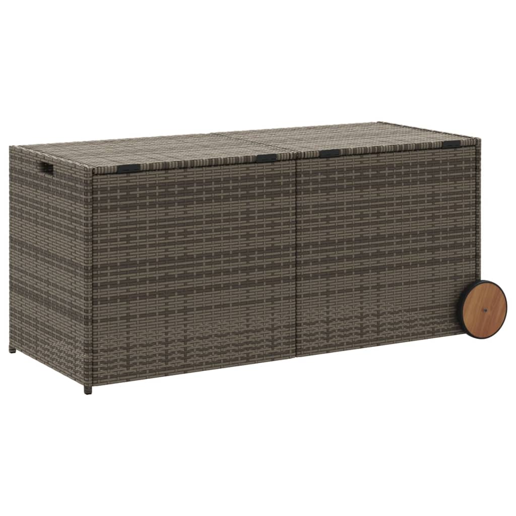 Szürke polyrattan kerti tárolóláda kerekekkel 283 l