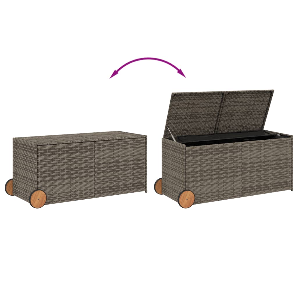 Szürke polyrattan kerti tárolóláda kerekekkel 283 l