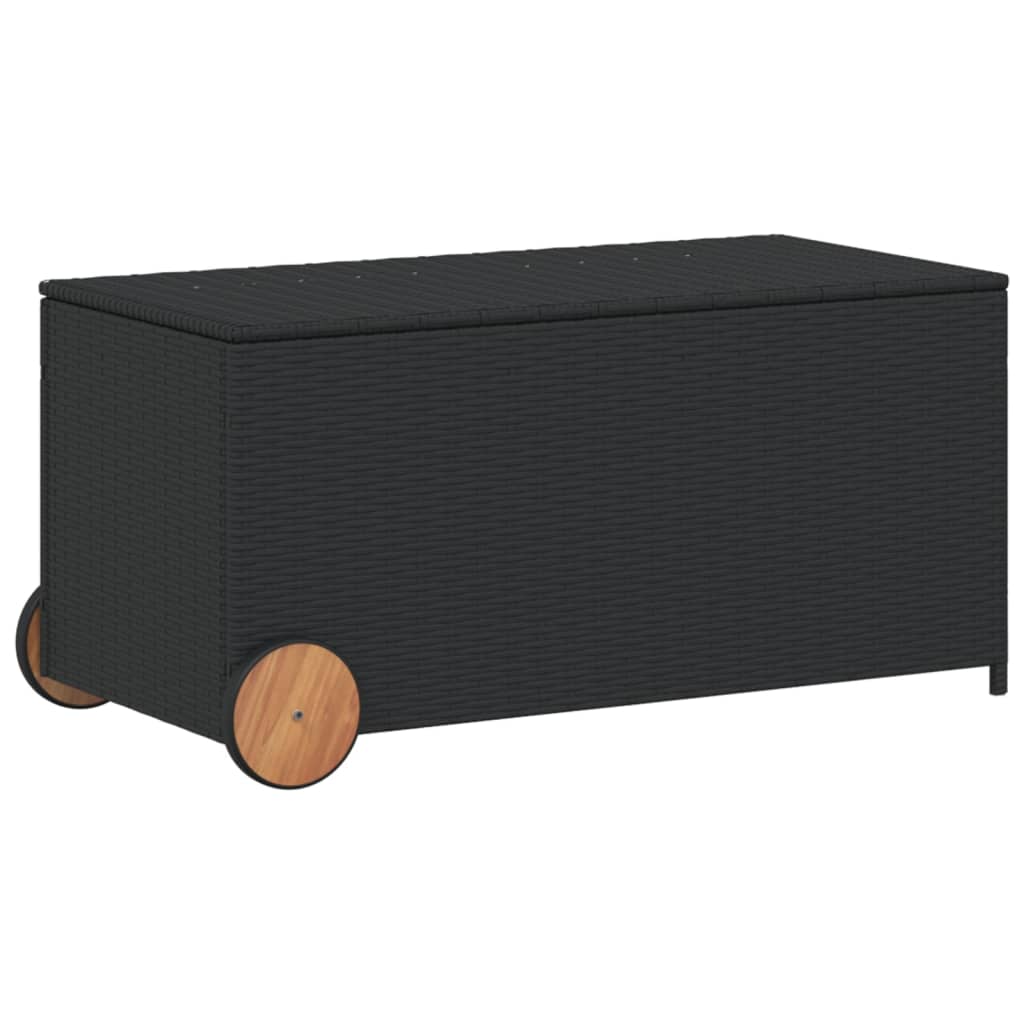 Fekete polyrattan kerti tárolóláda kerekekkel 190 l
