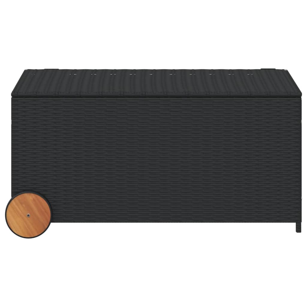 Fekete polyrattan kerti tárolóláda kerekekkel 190 l