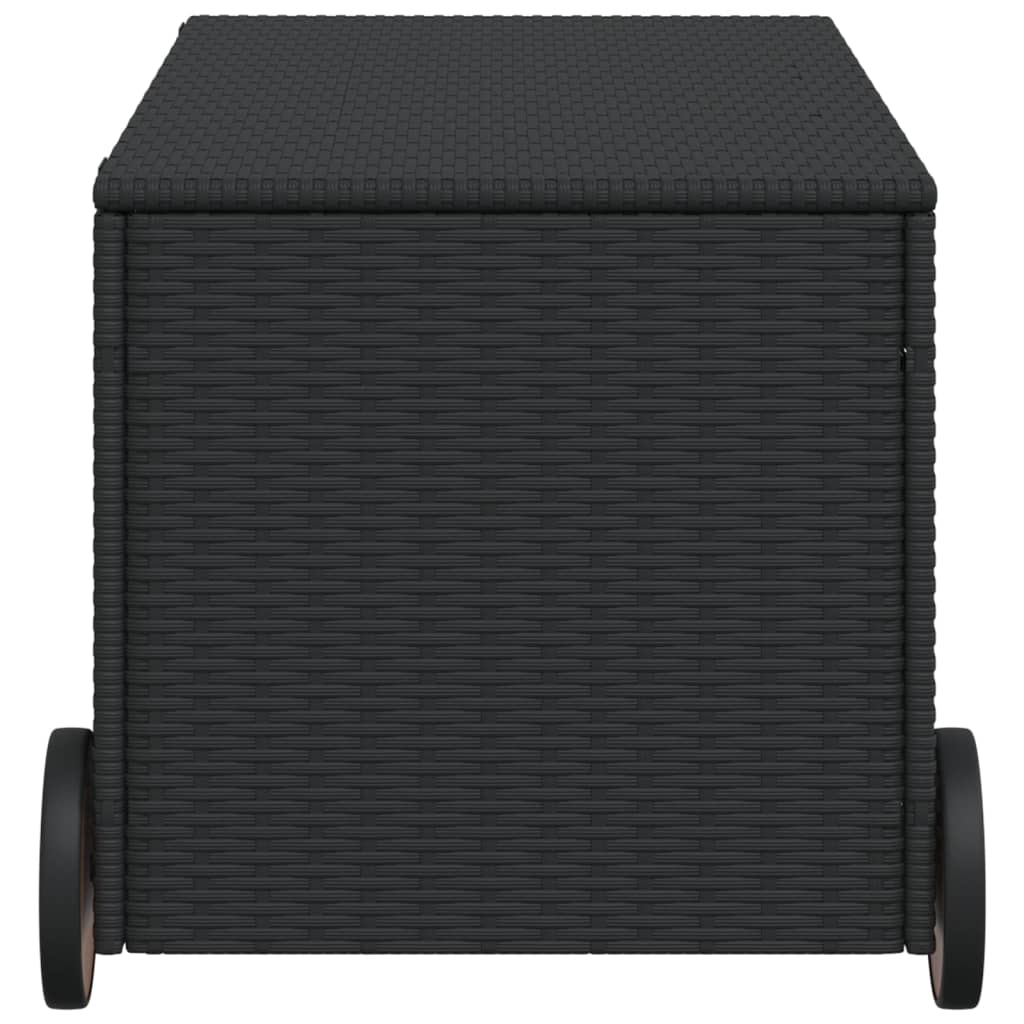 Fekete polyrattan kerti tárolóláda kerekekkel 190 l