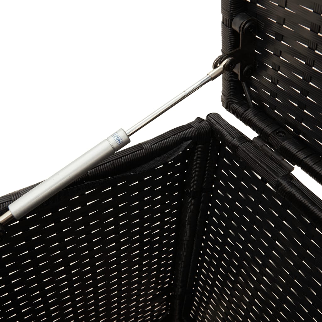 Fekete polyrattan kerti tárolóláda kerekekkel 190 l