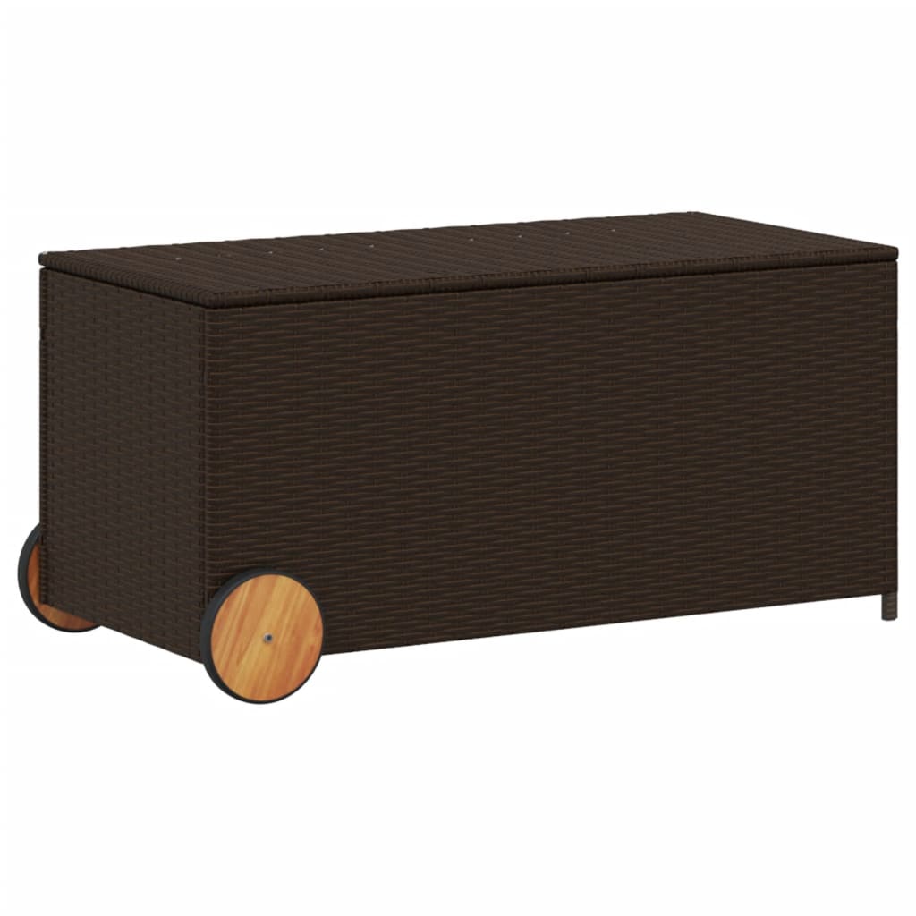 Barna polyrattan kerti tárolóláda kerekekkel 190 l