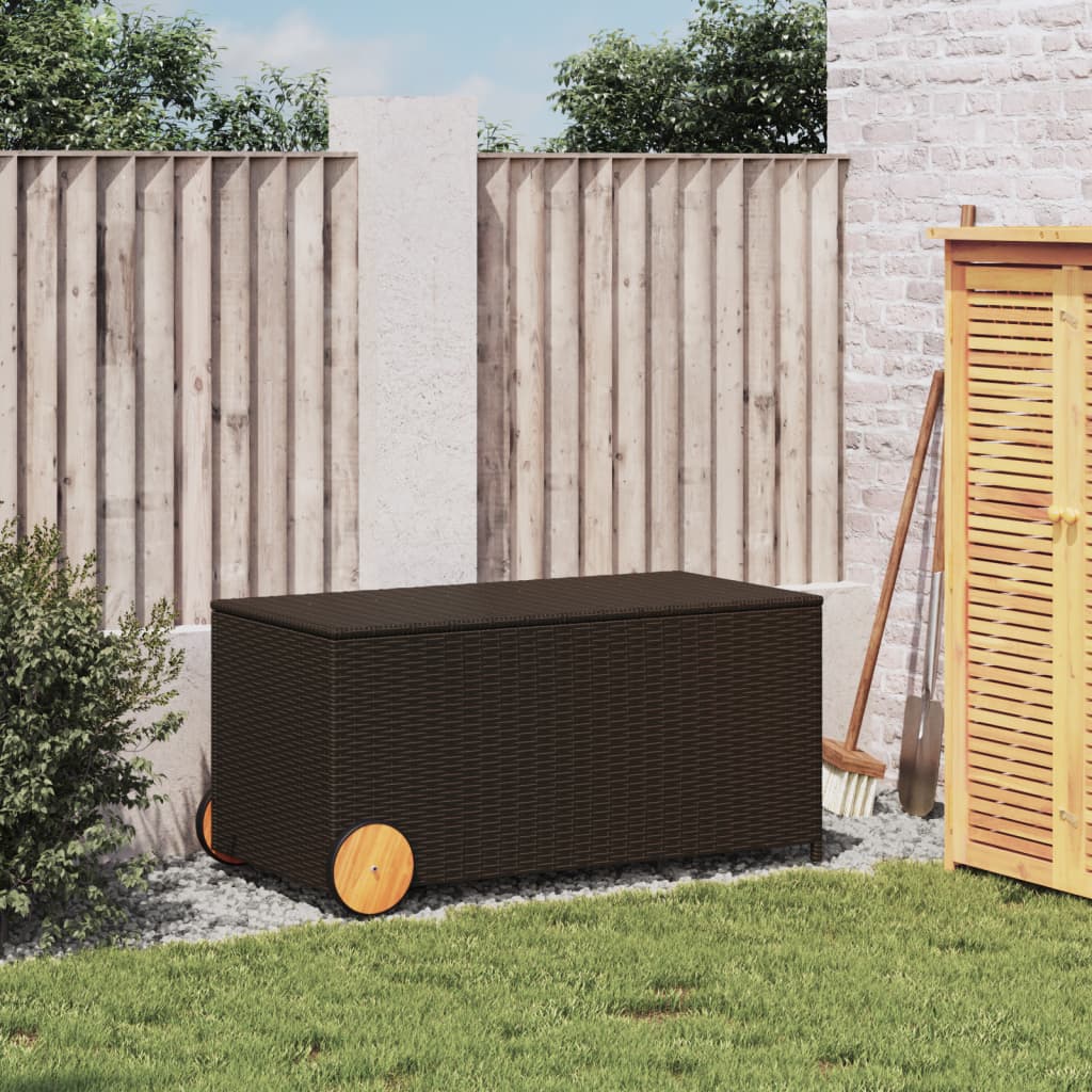Barna polyrattan kerti tárolóláda kerekekkel 190 l
