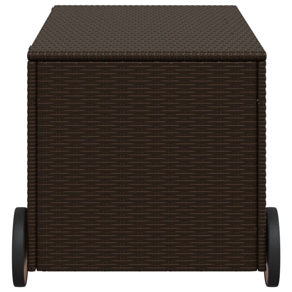 Barna polyrattan kerti tárolóláda kerekekkel 190 l