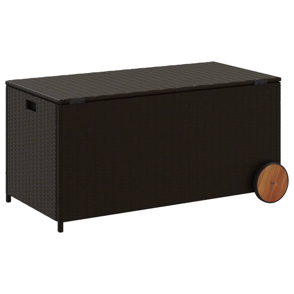 Barna polyrattan kerti tárolóláda kerekekkel 190 l