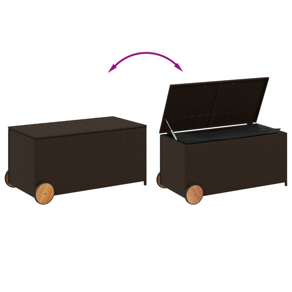 Barna polyrattan kerti tárolóláda kerekekkel 190 l
