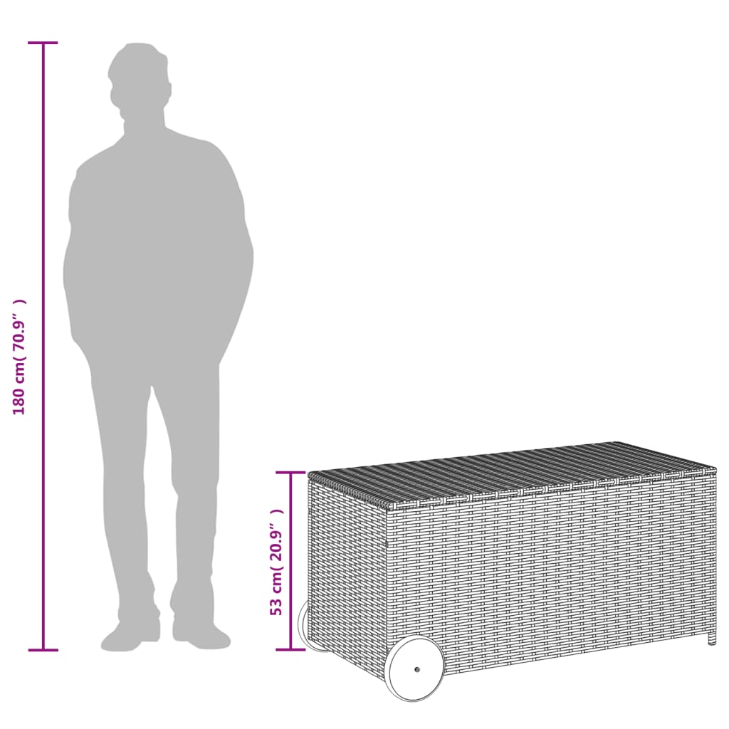 Barna polyrattan kerti tárolóláda kerekekkel 190 l
