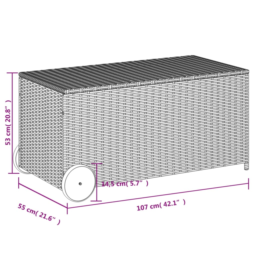 Barna polyrattan kerti tárolóláda kerekekkel 190 l