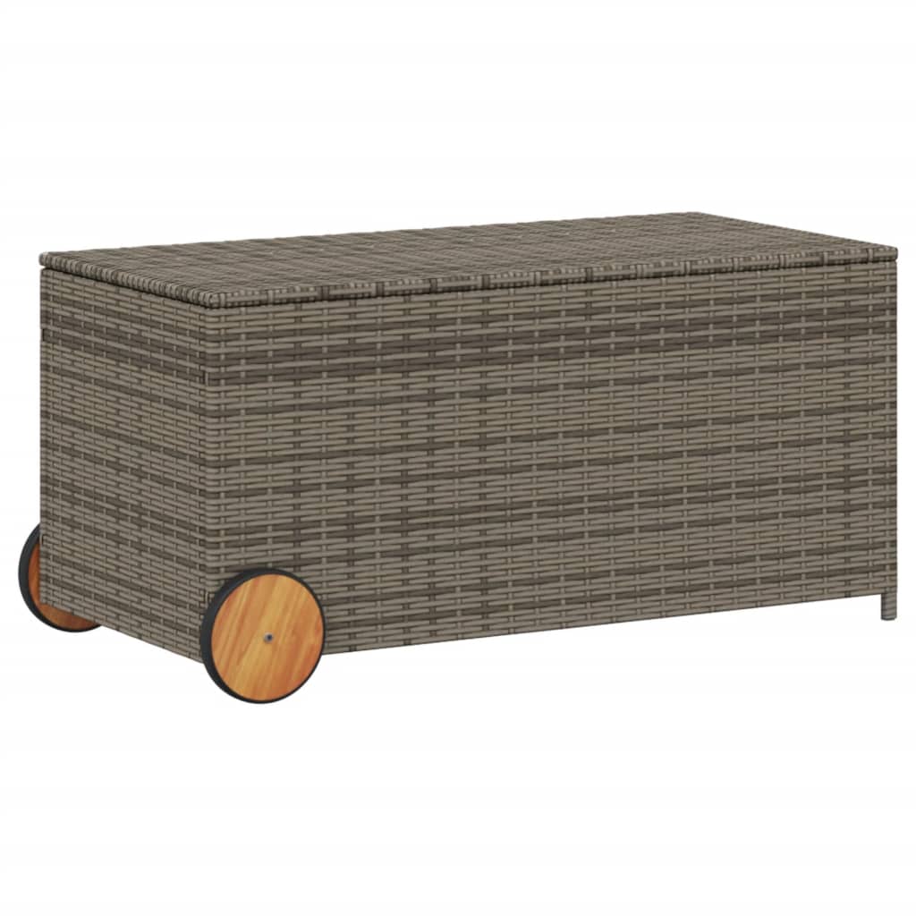 Szürke polyrattan kerti tárolóláda kerekekkel 190 l