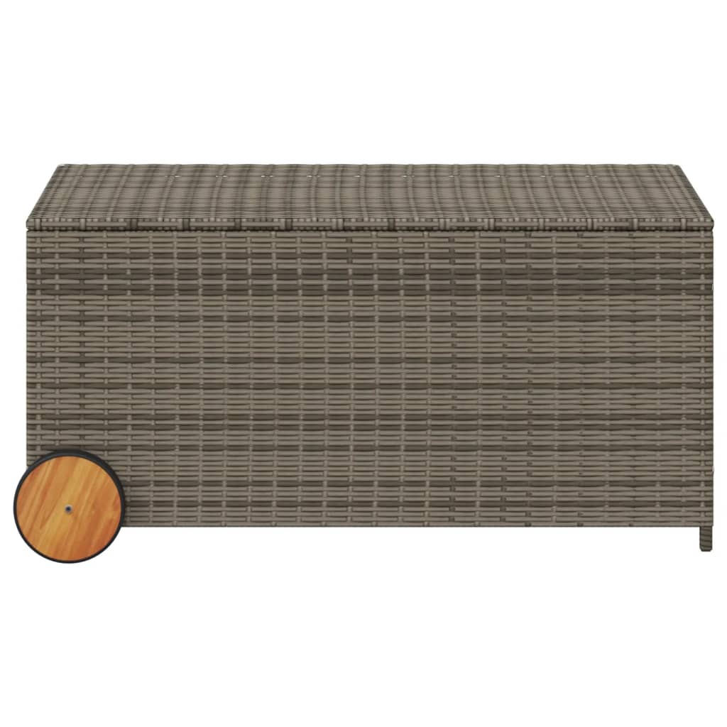 Szürke polyrattan kerti tárolóláda kerekekkel 190 l