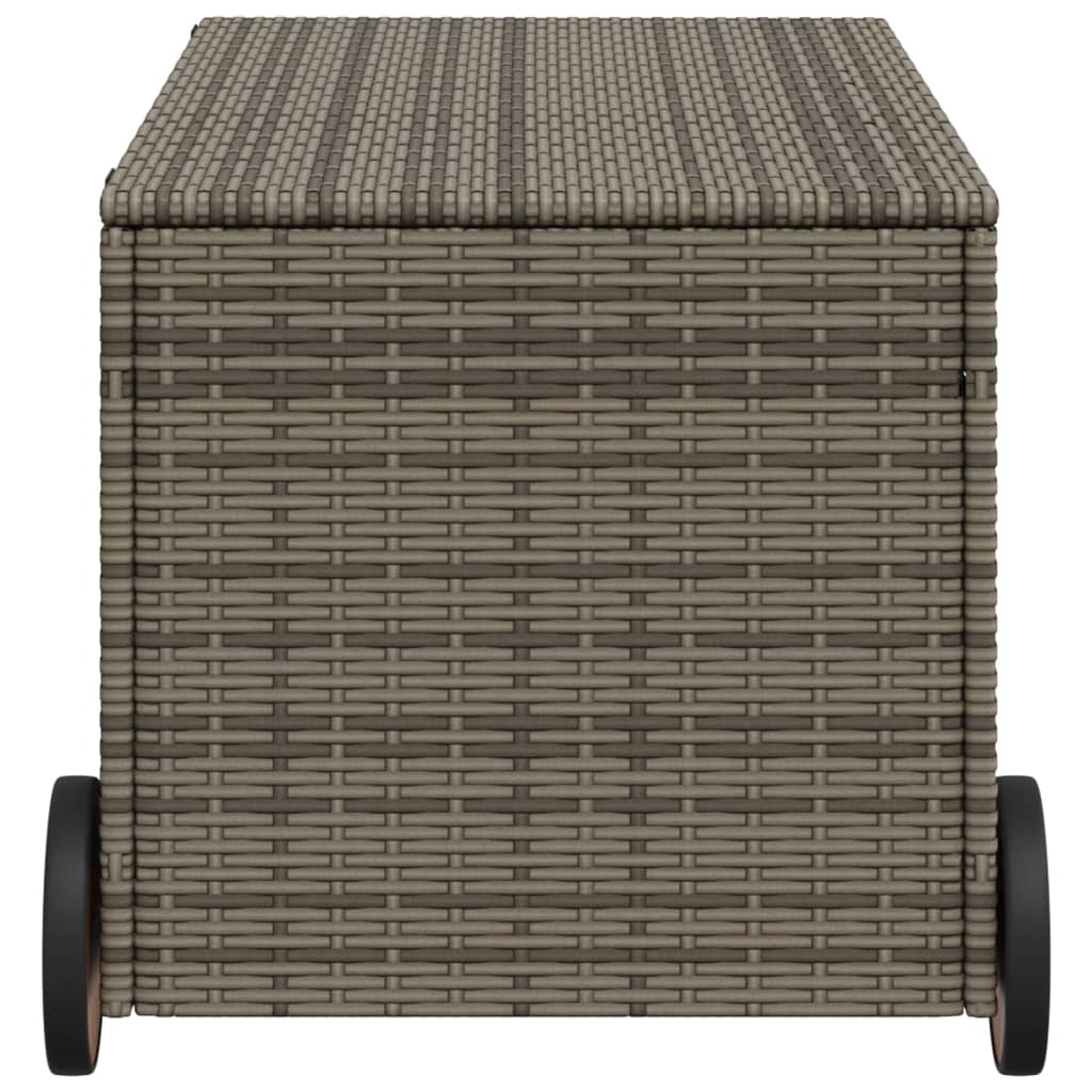 Szürke polyrattan kerti tárolóláda kerekekkel 190 l