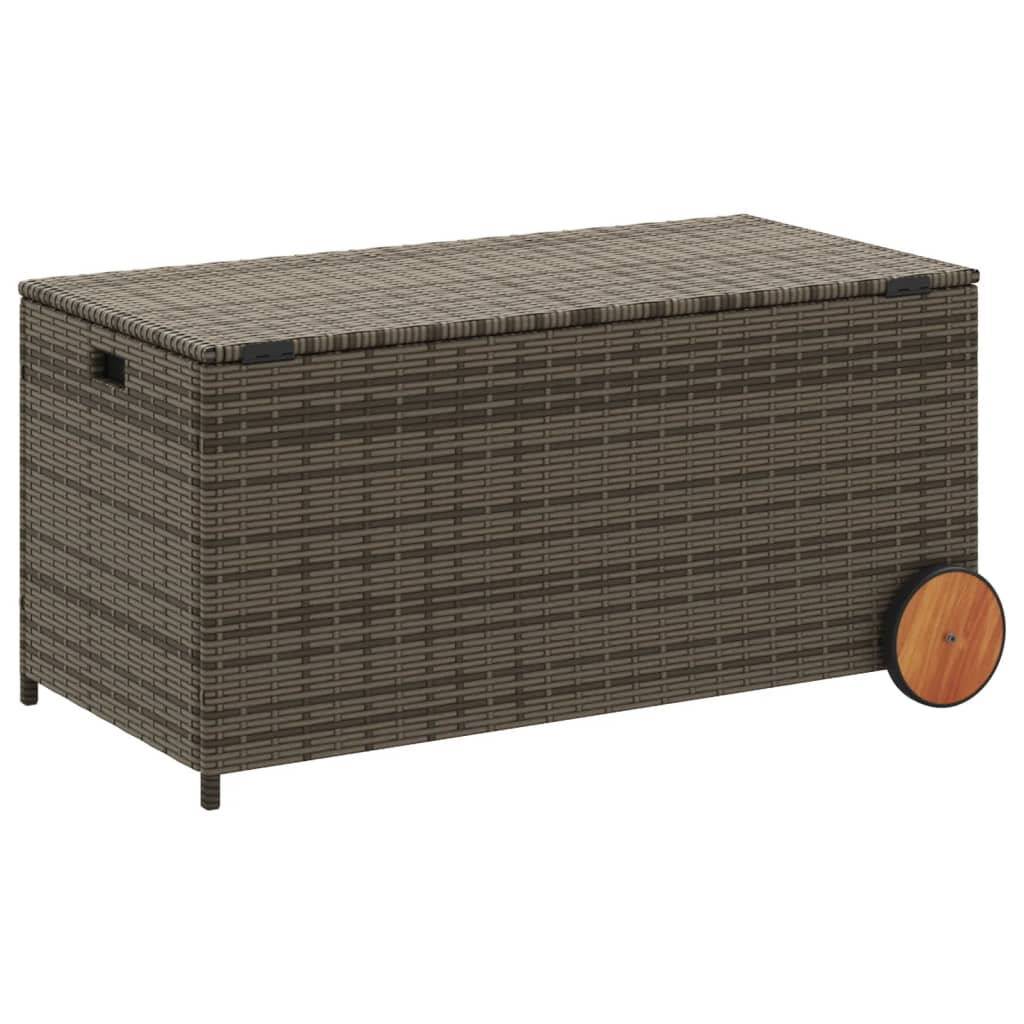 Szürke polyrattan kerti tárolóláda kerekekkel 190 l