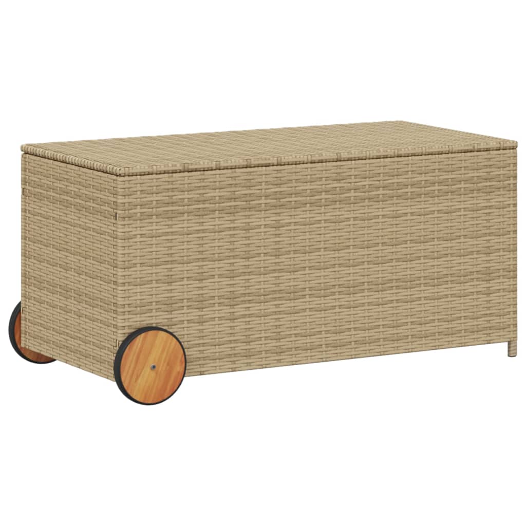 Vegyes bézs polyrattan kerti tárolóláda kerekekkel 190 l