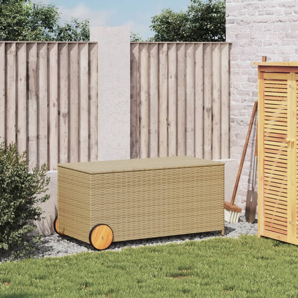 Vegyes bézs polyrattan kerti tárolóláda kerekekkel 190 l