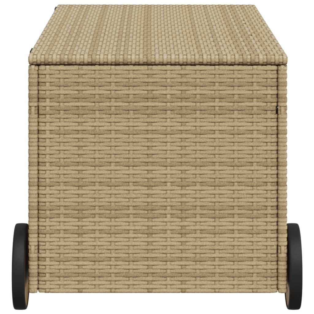 Vegyes bézs polyrattan kerti tárolóláda kerekekkel 190 l