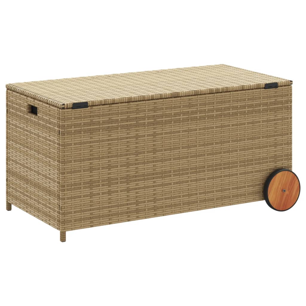 Vegyes bézs polyrattan kerti tárolóláda kerekekkel 190 l