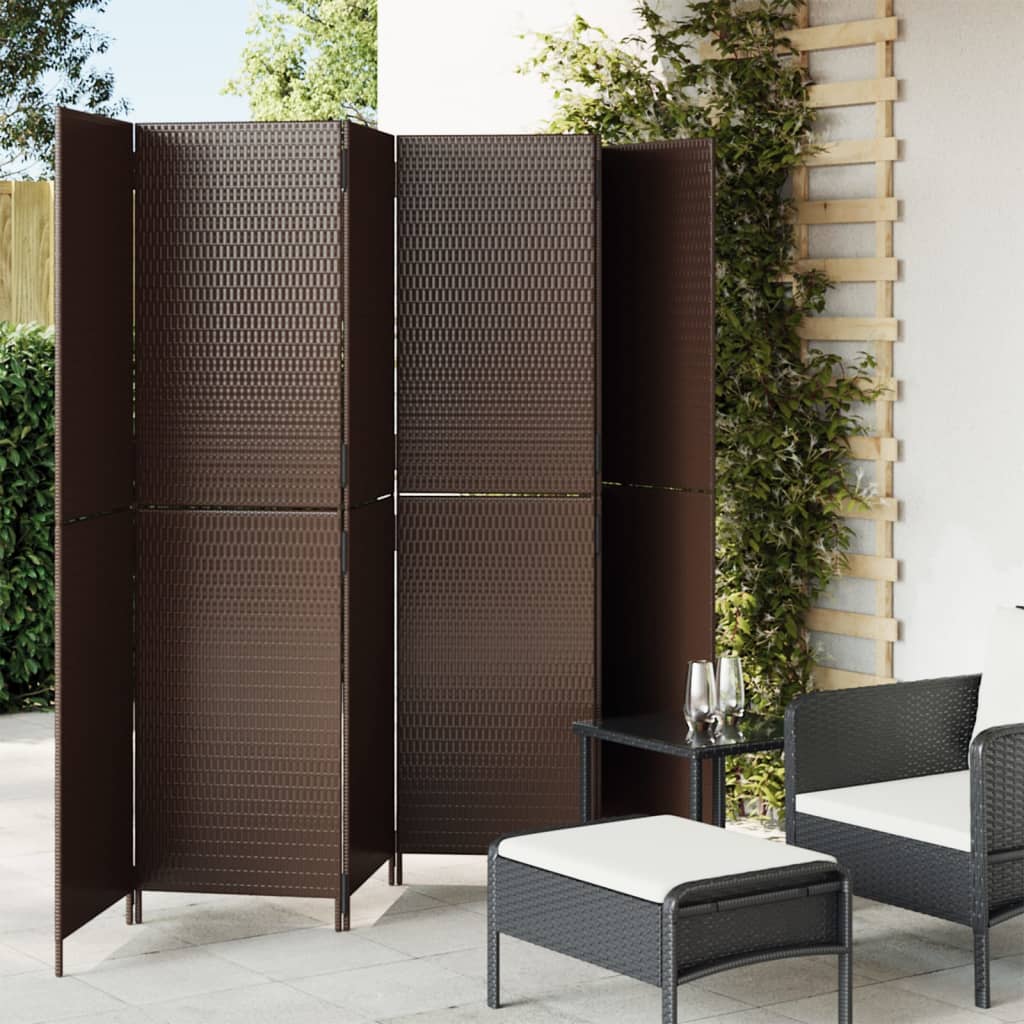 Barna 6-paneles polyrattan térelválasztó