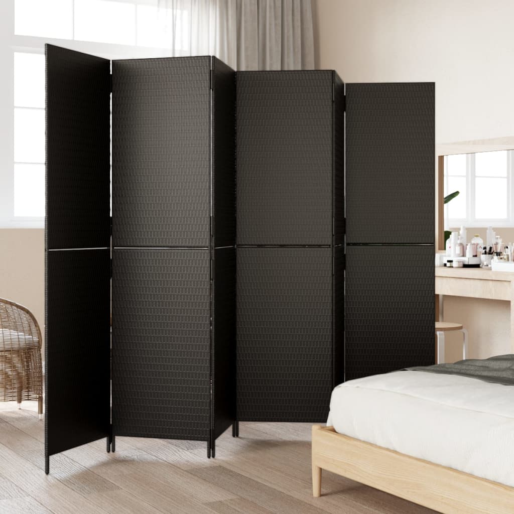 Fekete 6-paneles polyrattan térelválasztó Fekete 6-paneles polyrattan térelválasztó