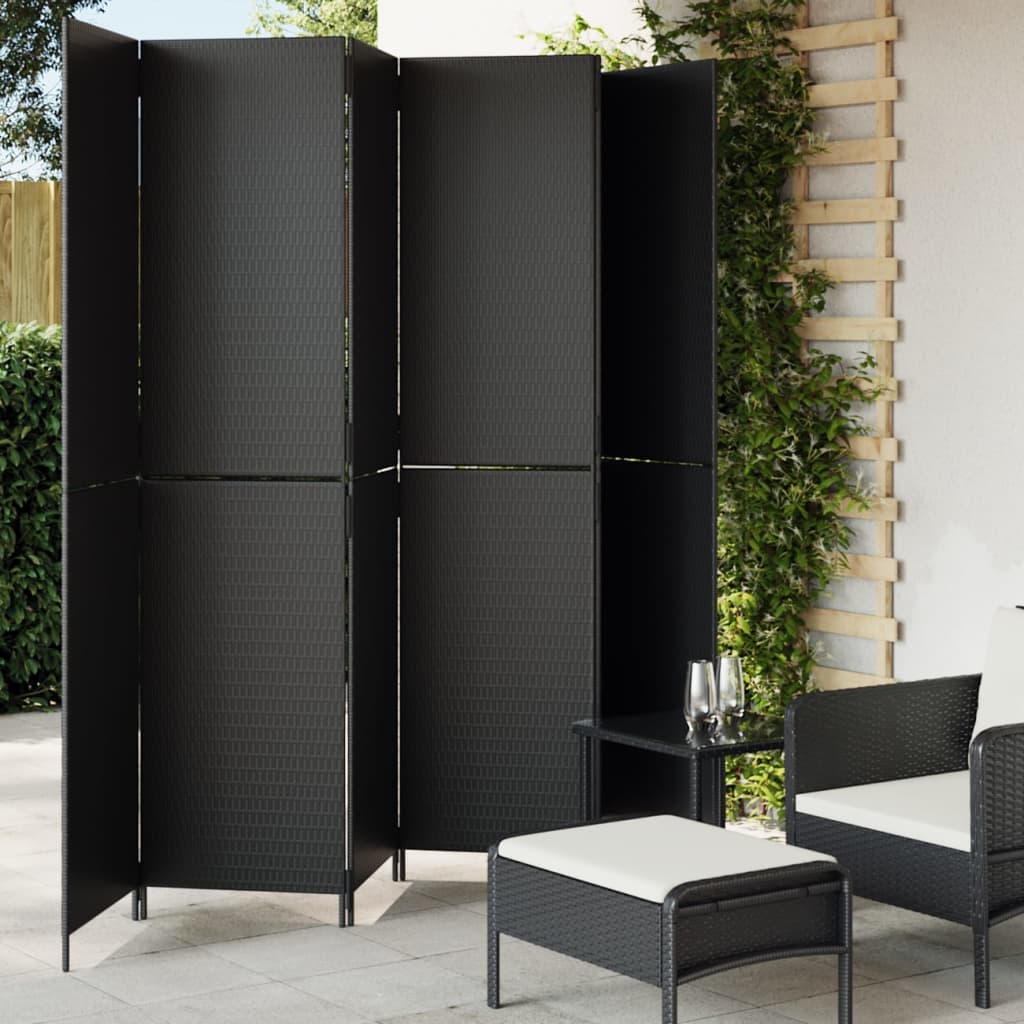 Fekete 6-paneles polyrattan térelválasztó Fekete 6-paneles polyrattan térelválasztó