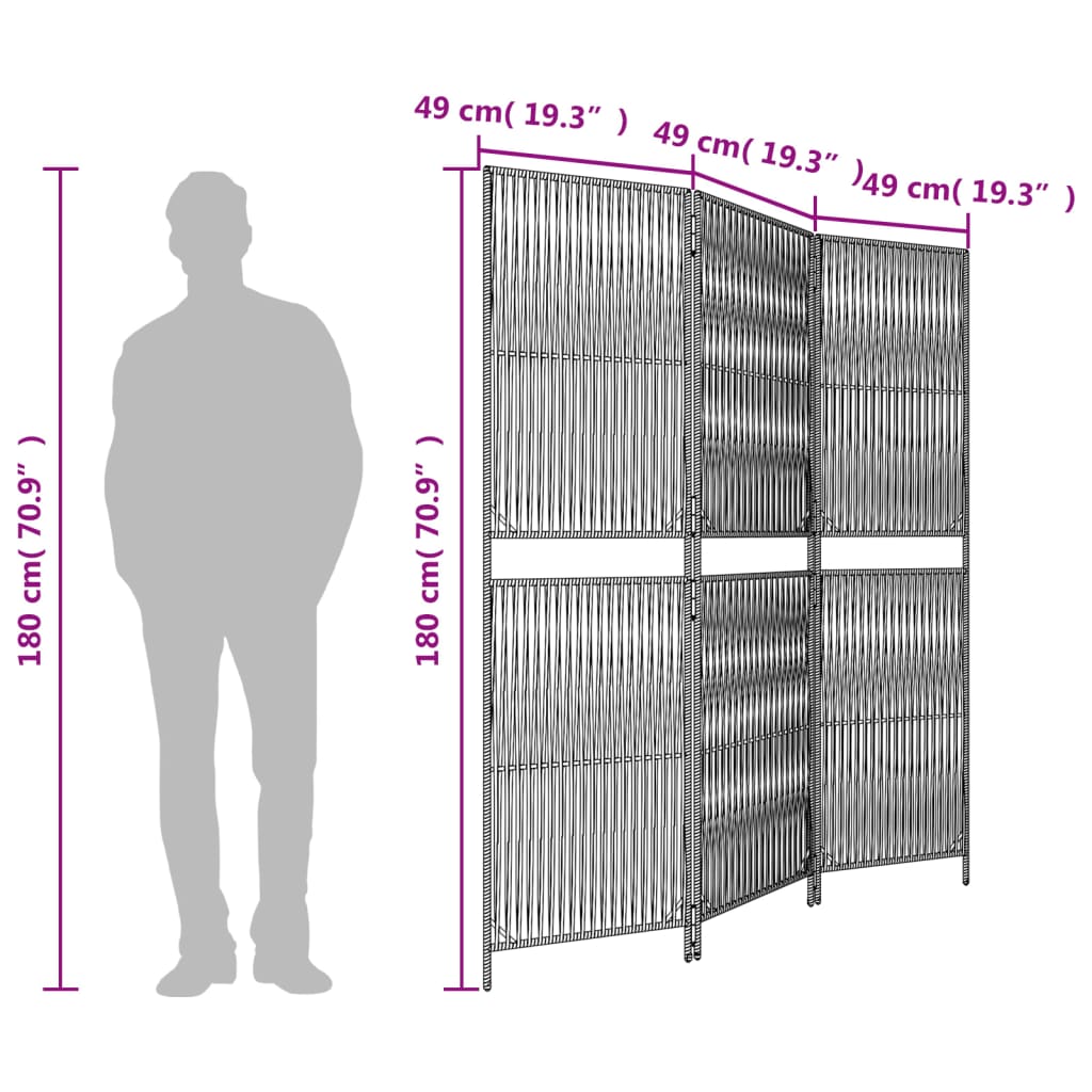 Szürke 3-paneles polyrattan térelválasztó