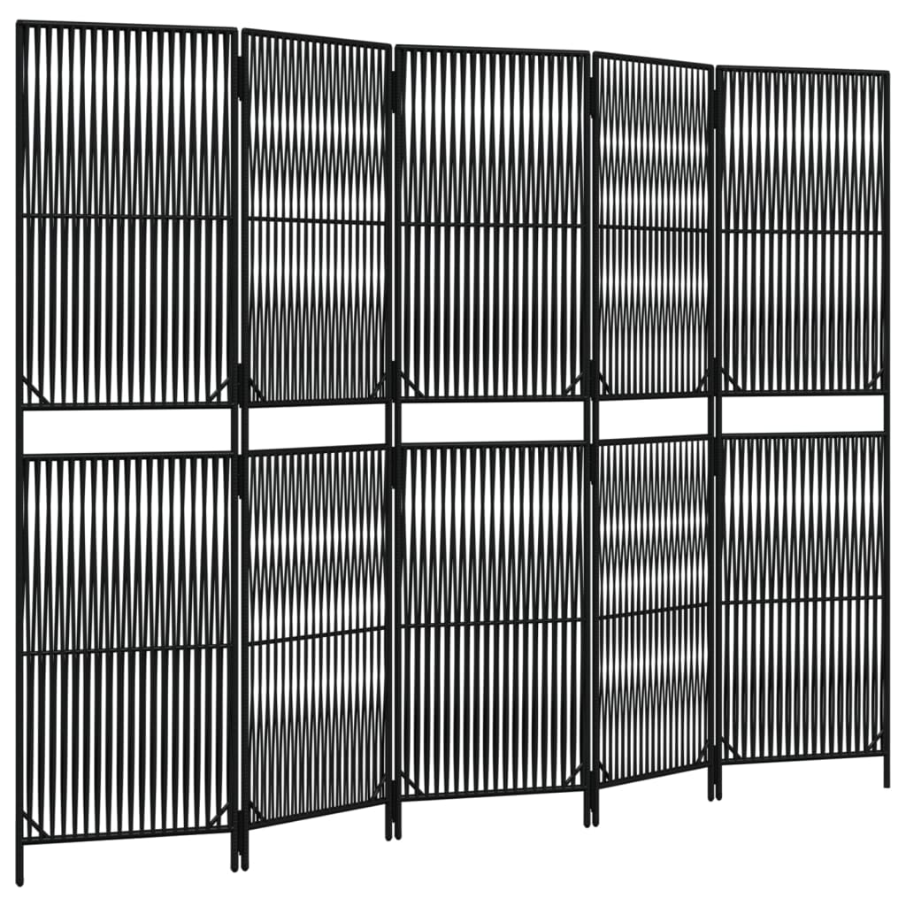 Fekete 5-paneles polyrattan térelválasztó