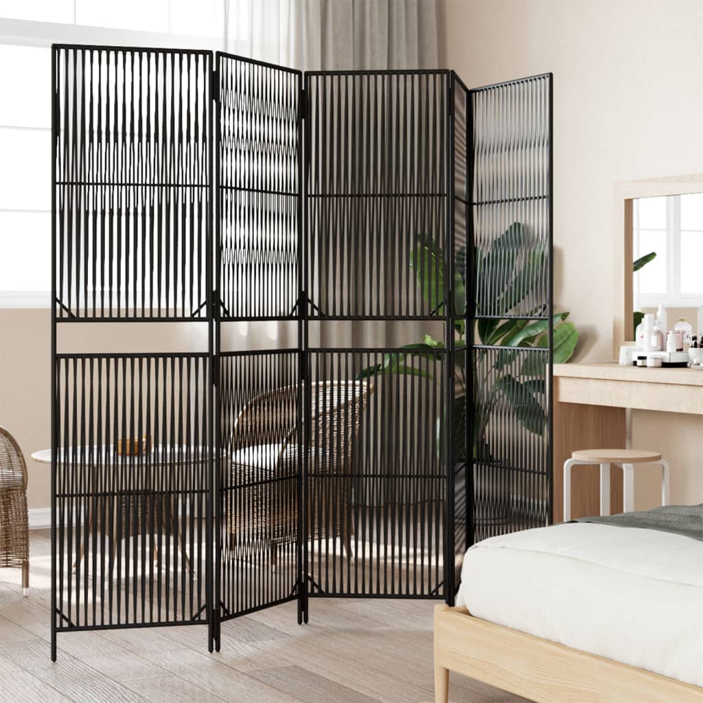 Fekete 5-paneles polyrattan térelválasztó
