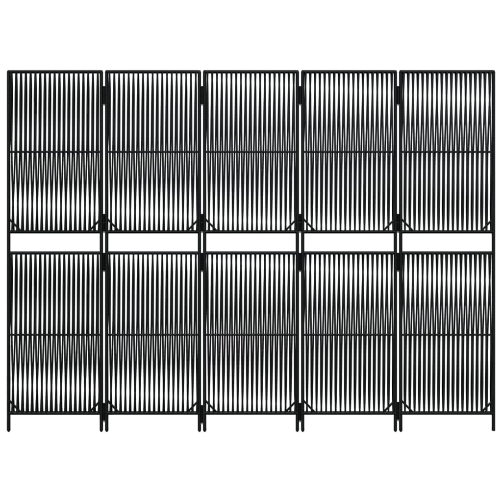 Fekete 5-paneles polyrattan térelválasztó