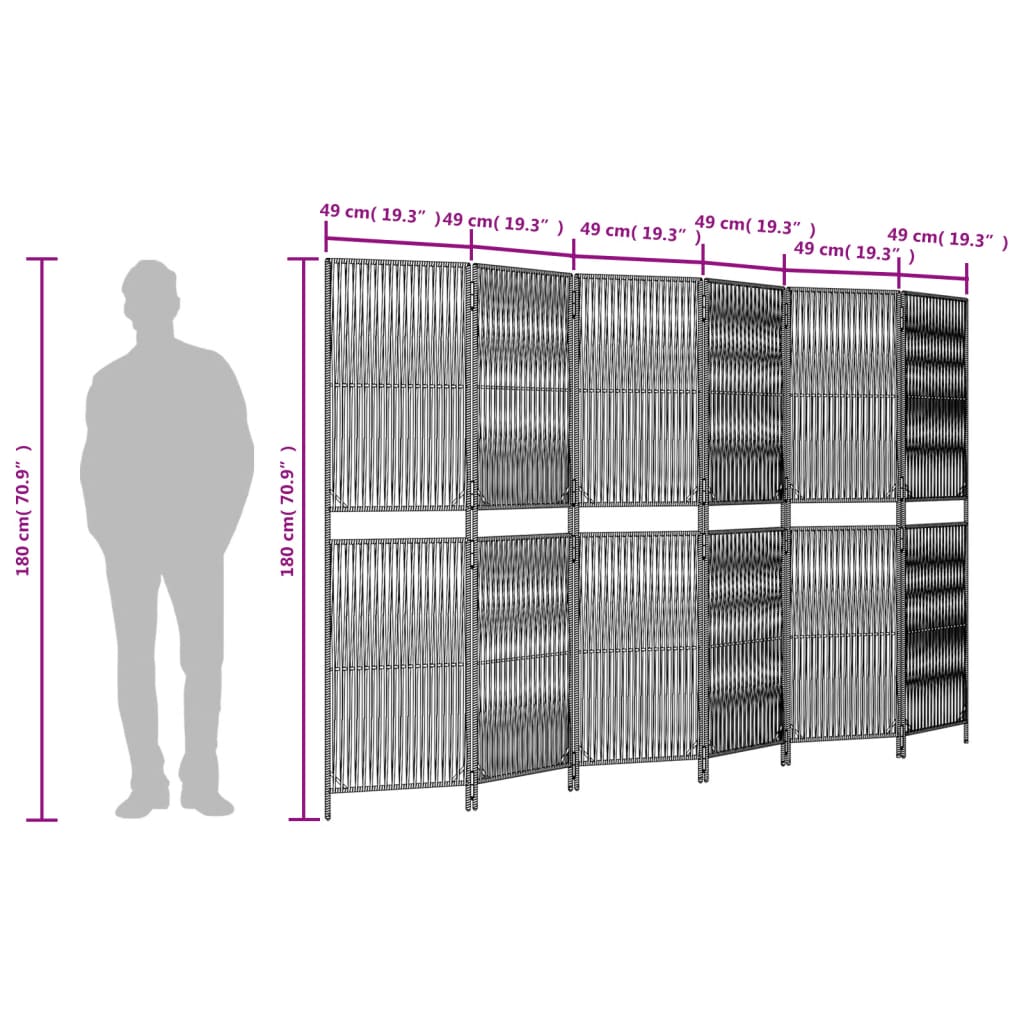 Szürke 6-paneles polyrattan térelválasztó