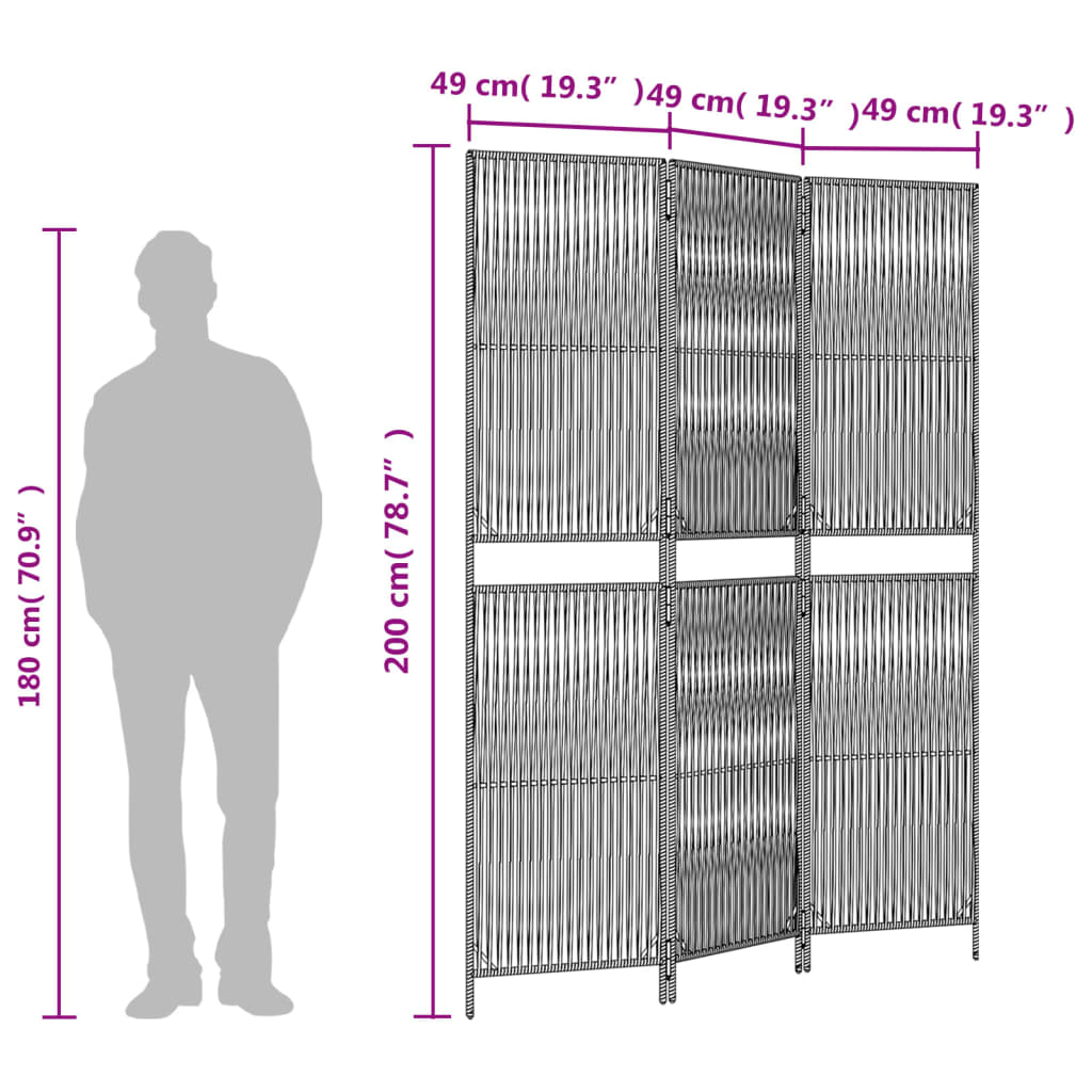 Szürke 3-paneles polyrattan térelválasztó