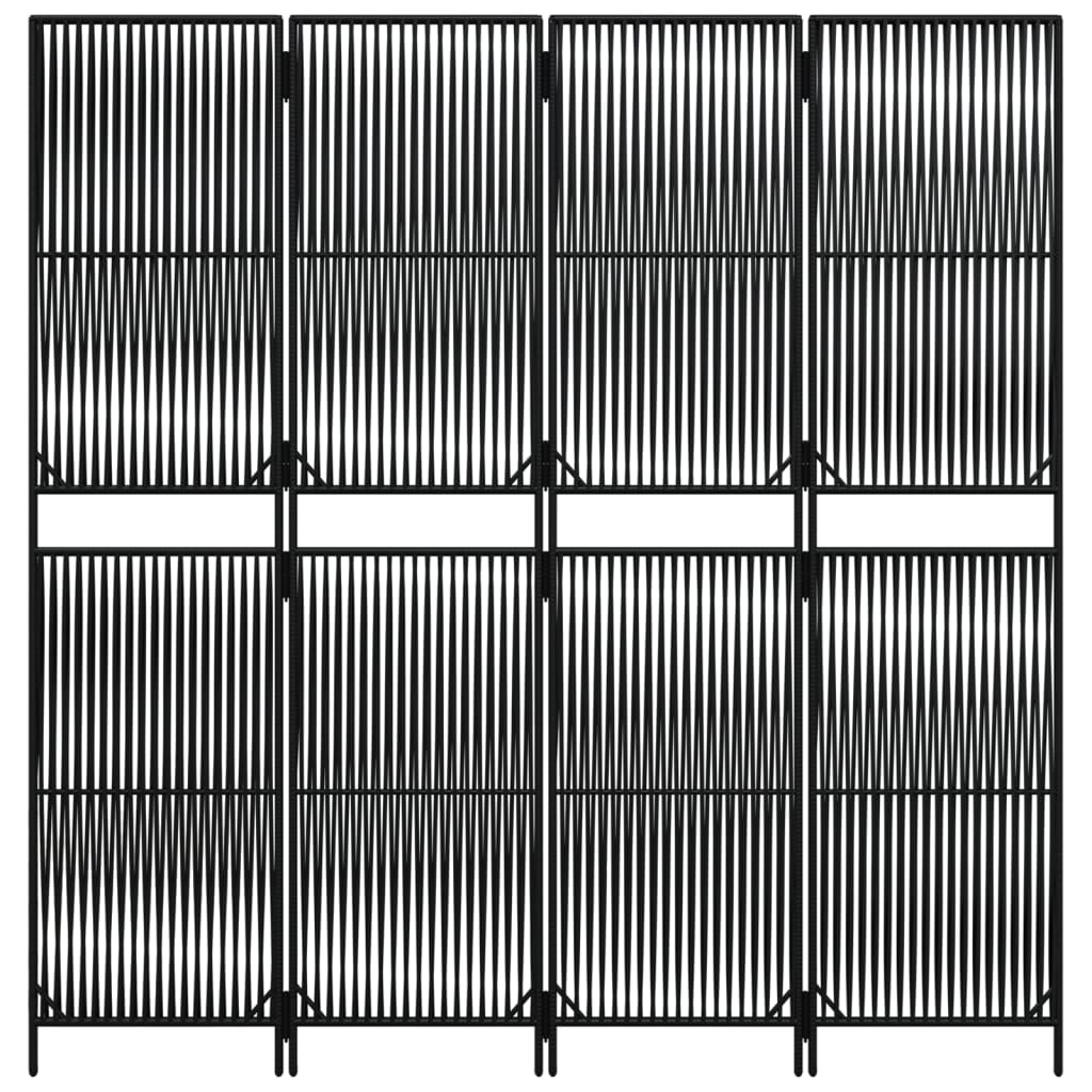 Fekete 4-paneles polyrattan térelválasztó