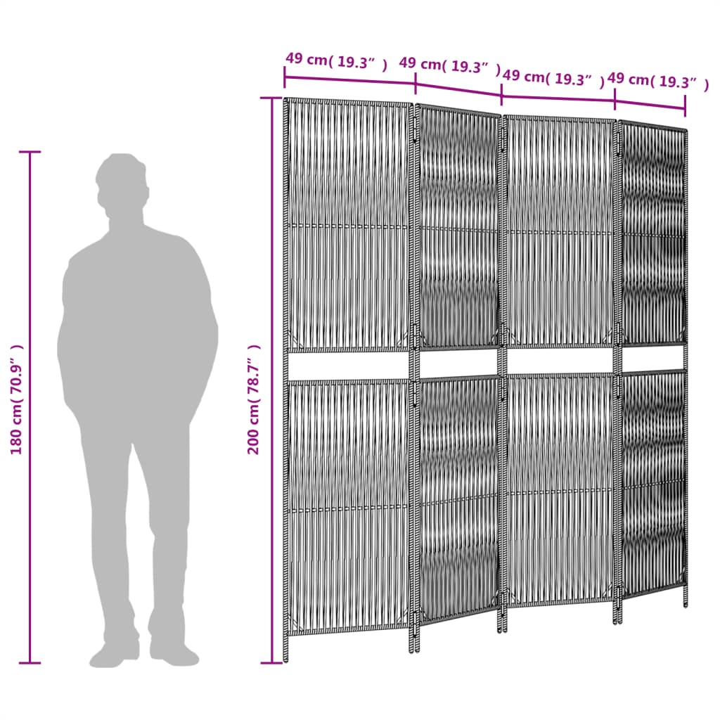 Szürke 4-paneles polyrattan térelválasztó Szürke 4-paneles polyrattan térelválasztó