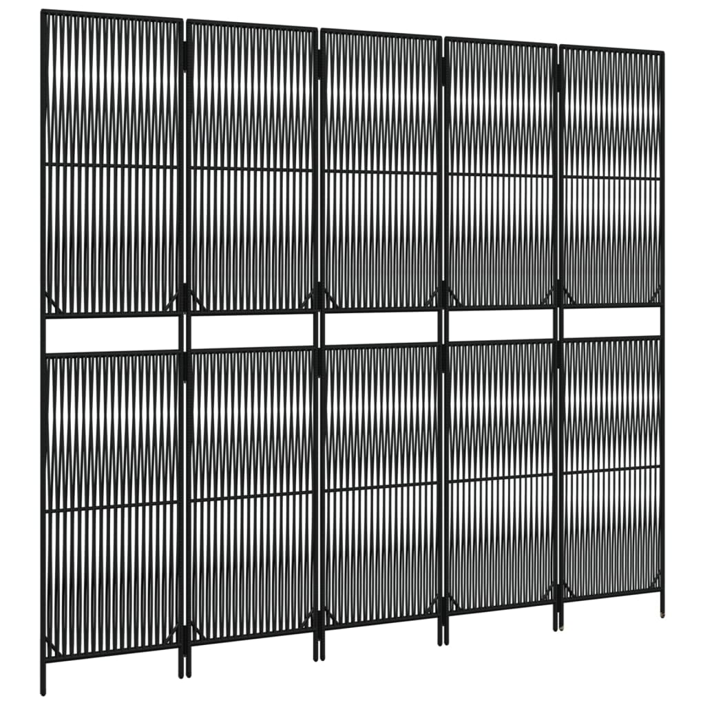 Fekete 5-paneles polyrattan térelválasztó Fekete 5-paneles polyrattan térelválasztó