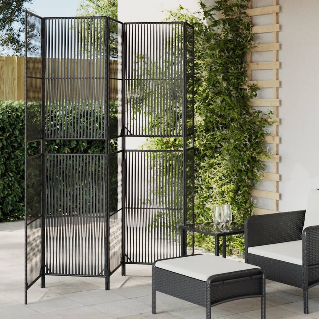 Fekete 5-paneles polyrattan térelválasztó Fekete 5-paneles polyrattan térelválasztó
