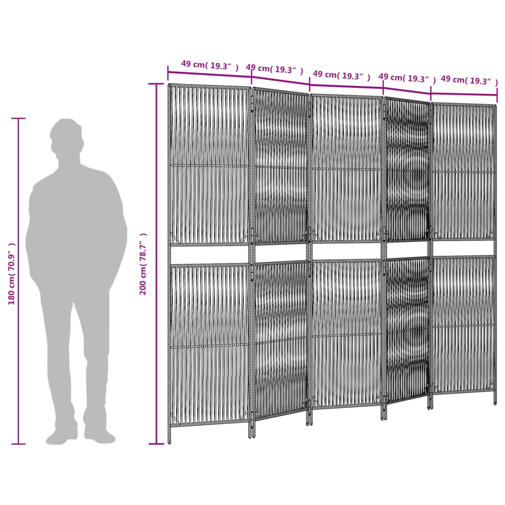 Szürke 5-paneles polyrattan térelválasztó