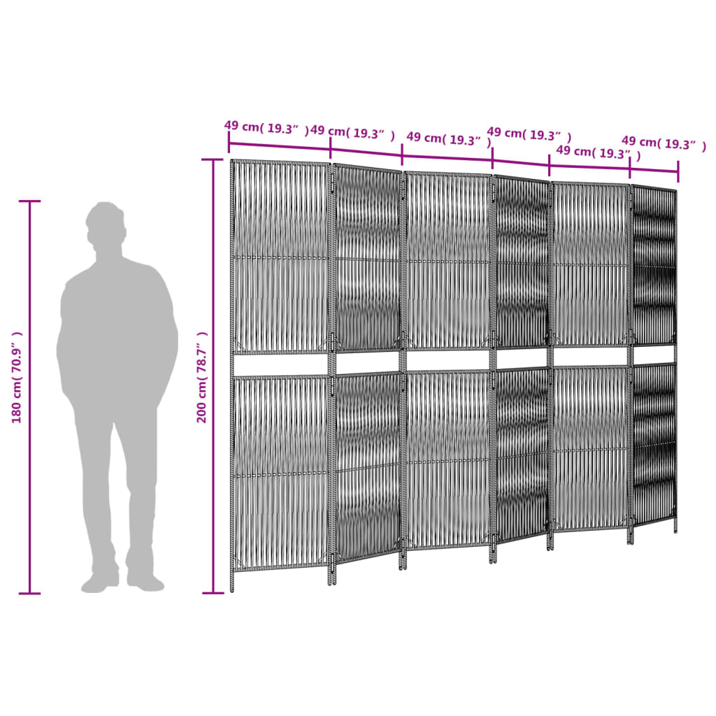 Szürke 6-paneles polyrattan térelválasztó