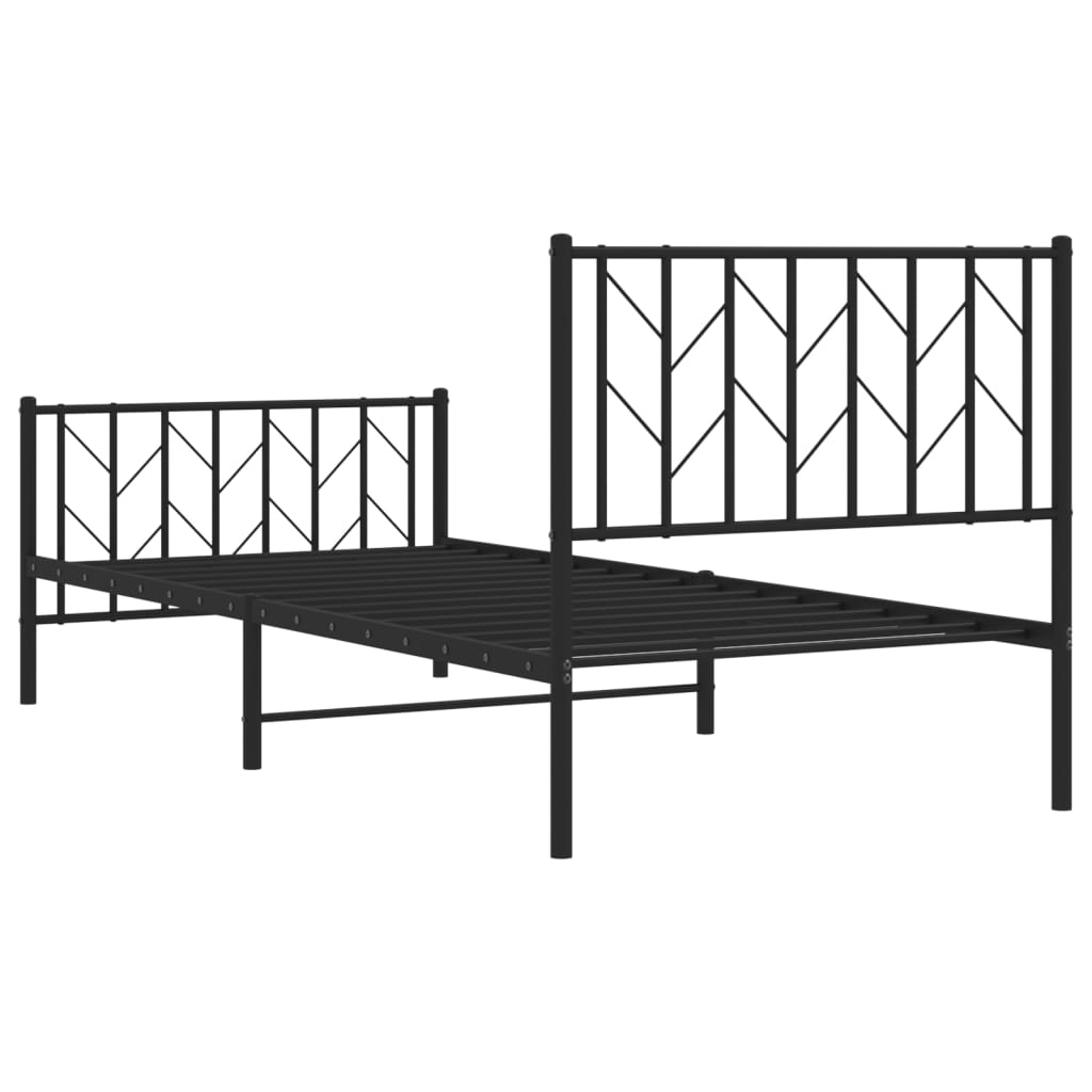 Fekete fém ágykeret fej- és lábtámlával 90 x 200 cm
