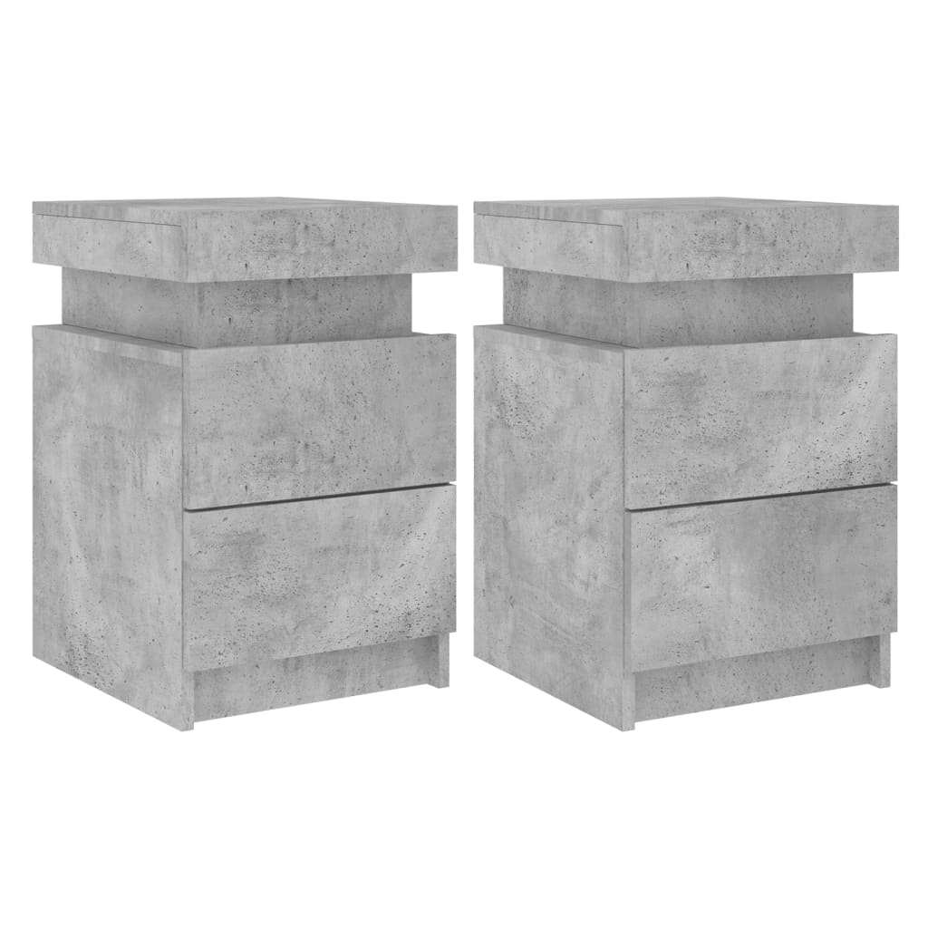 2 db betonszürke éjjeliszekrény led-világítással 35x39x55 cm