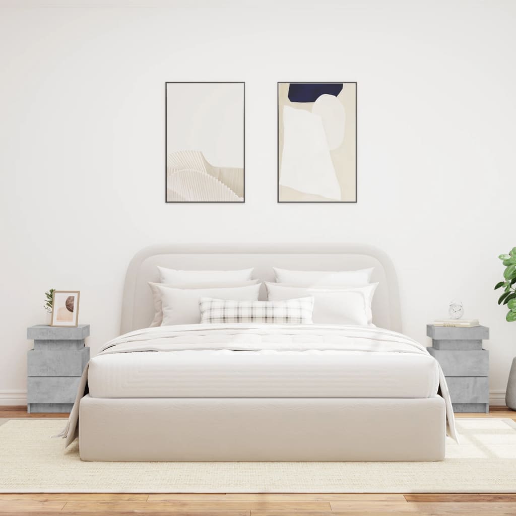 2 db betonszürke éjjeliszekrény led-világítással 35x39x55 cm