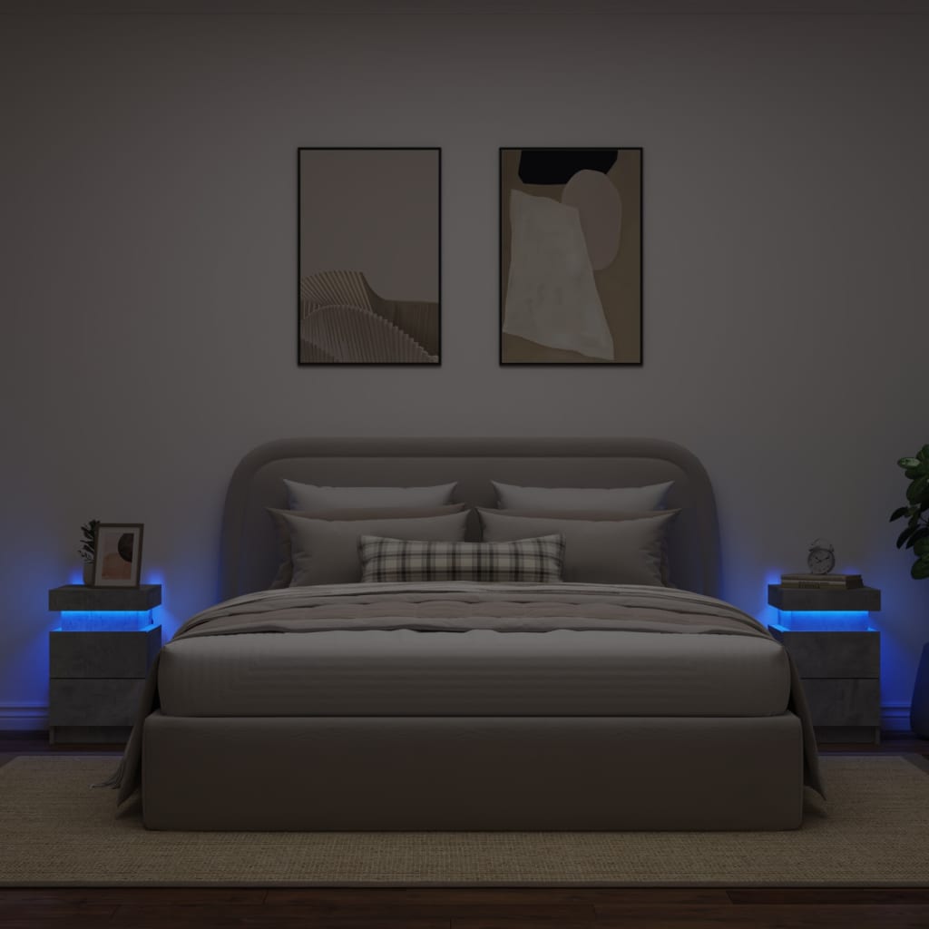 2 db betonszürke éjjeliszekrény led-világítással 35x39x55 cm