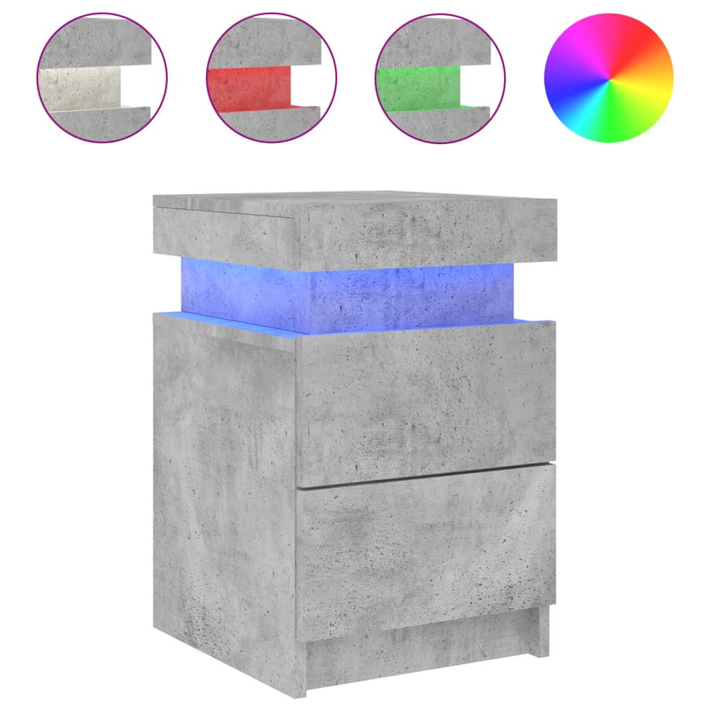 2 db betonszürke éjjeliszekrény led-világítással 35x39x55 cm