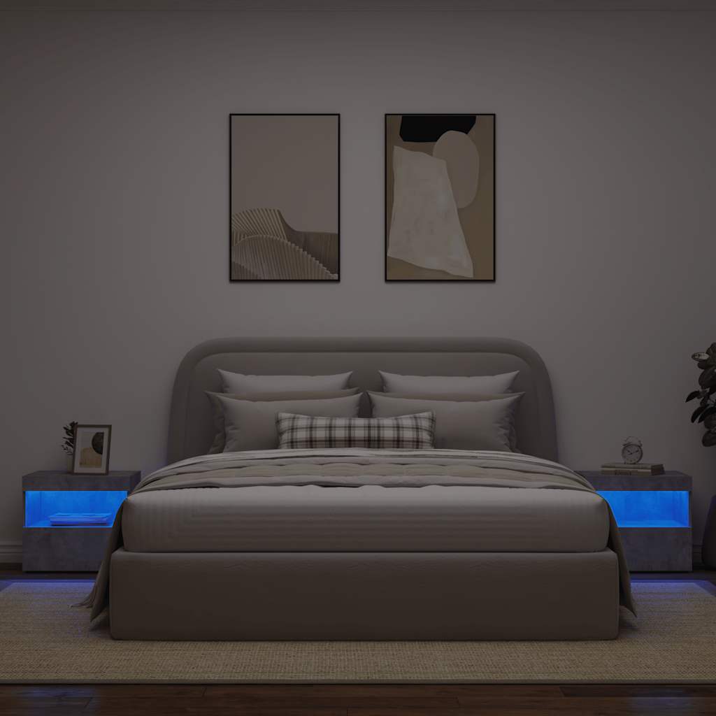 2 db betonszürke éjjeliszekrény led-fényekkel 50x40x45 cm