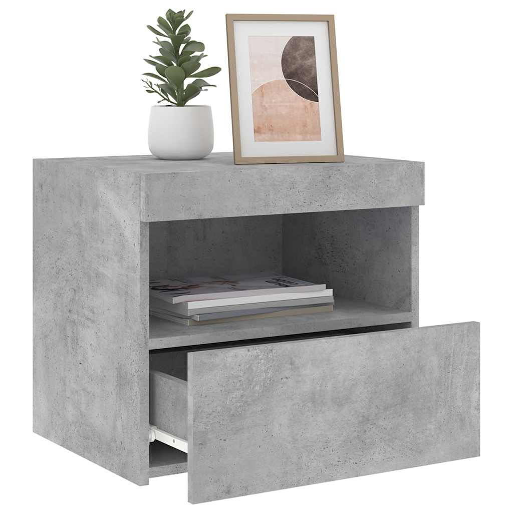 2 db betonszürke éjjeliszekrény led-fényekkel 50x40x45 cm