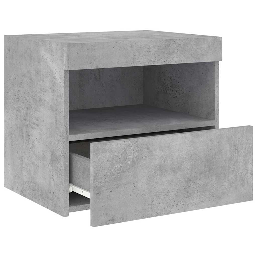 2 db betonszürke éjjeliszekrény led-fényekkel 50x40x45 cm
